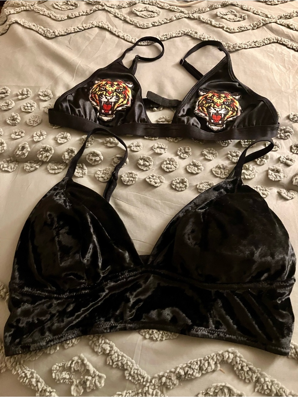 Bralettes black tiger velvet goth punk rock medium large bra top